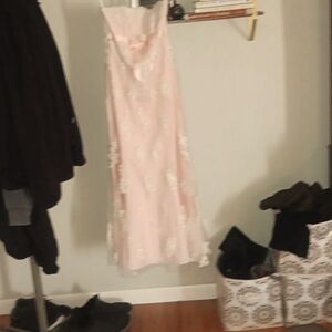 Pretty Pink and Lace Strapless Dress Size 2 David's Bridal